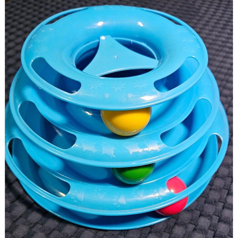 Blue 3-Tier Cat Toy Roller Ball Track3-Tier Cat Track Ball Toy Blue Interactive